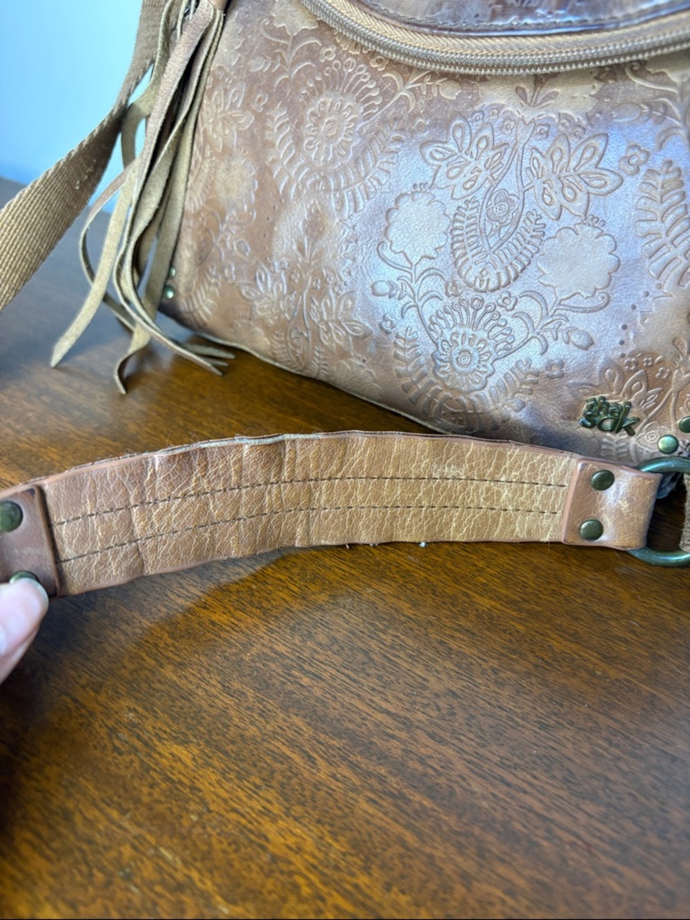 The Sak Embroidered Brown Leather Crossbody Bag - Picture 5 of 12